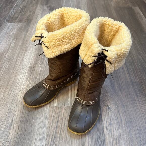 Vintage L.L. Bean Quilted Sherpa Lined Duck Boots Womens Size 7M Pull On Rubber - Picture 1 of 12